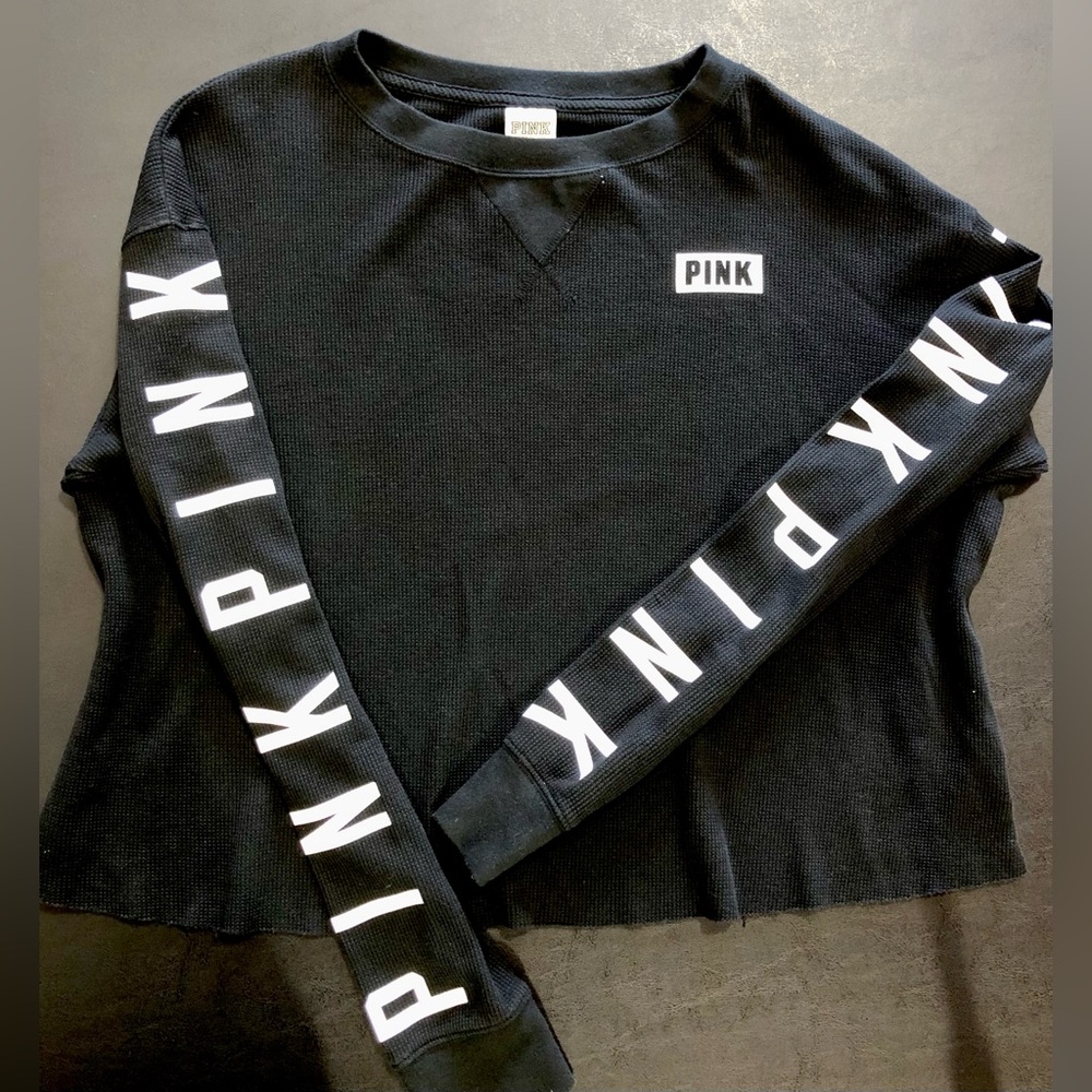 Victoria Secret PINK cropped long sleeve thermal waffle shirt Medium